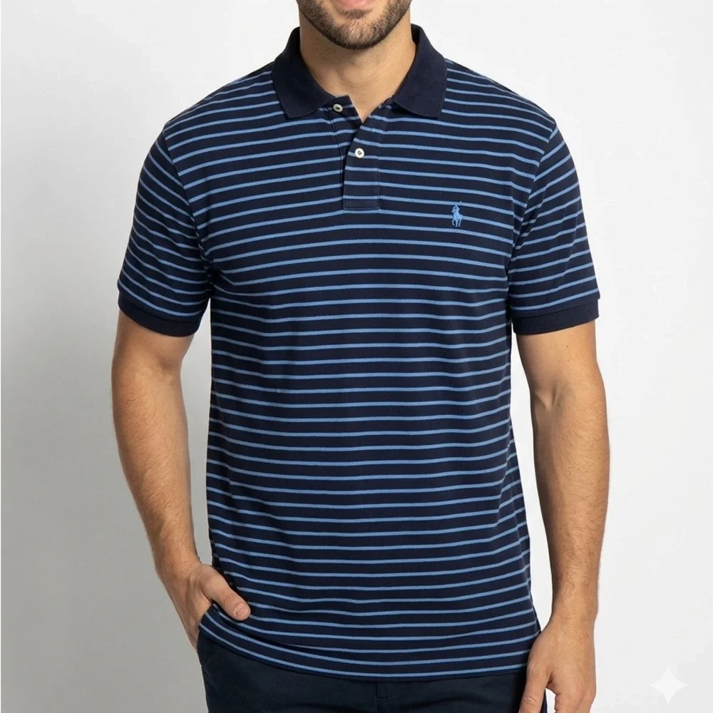 Polo Ralph Lauren Striped Polo Shirt Men’s XL Navy Blue Short Sleeve Classic Fit